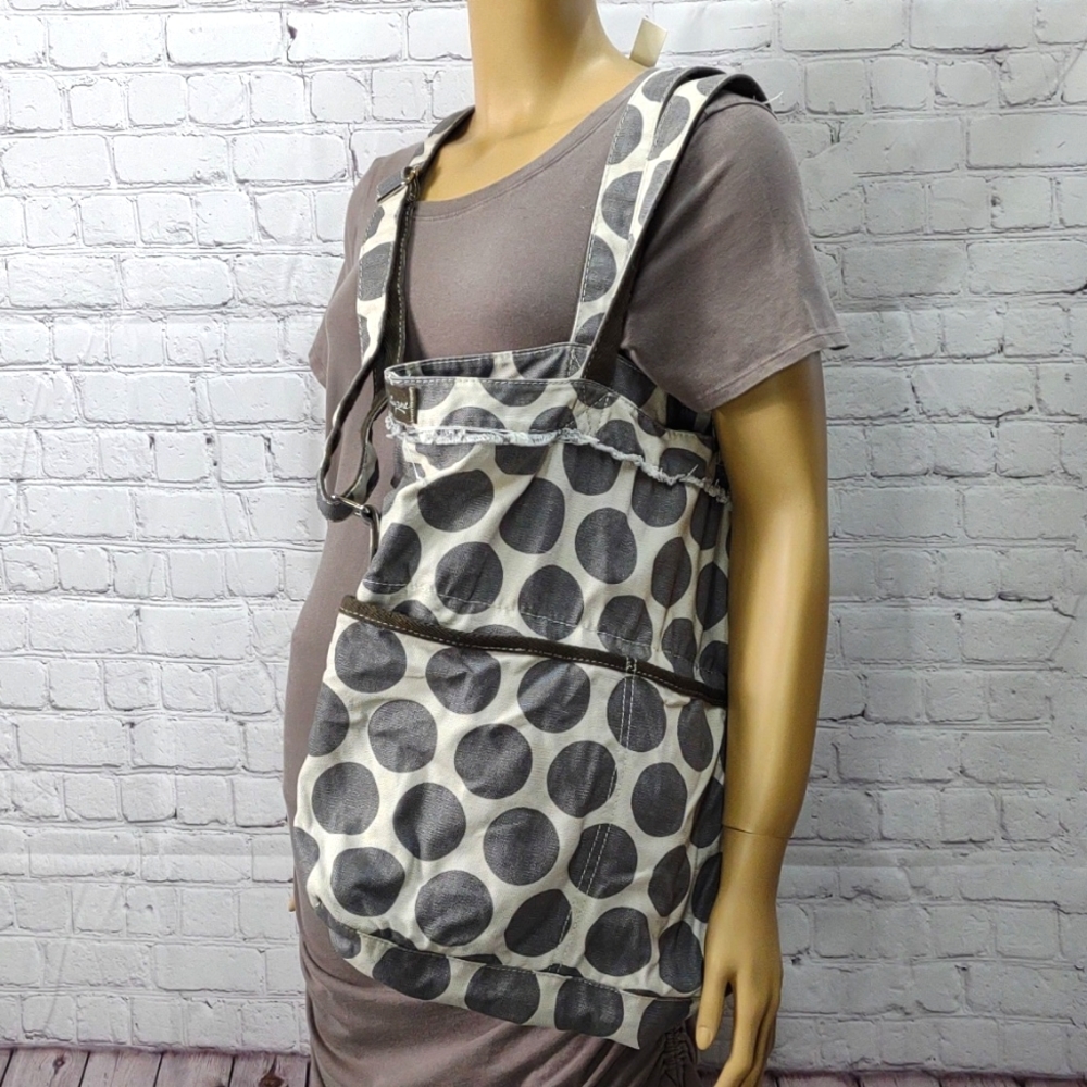 Thirty-one retro metro gray & creamy white colored canvas polkadot large bag